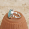 Bague pierre carrée Amazonite facettée monture double argent T55