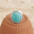 Bague pierre Amazonite facettée et monture double argent T53