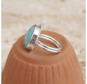 Bague pierre Amazonite facettée et monture double argent T53