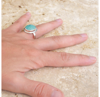 Bague pierre Amazonite facettée et monture double argent T53
