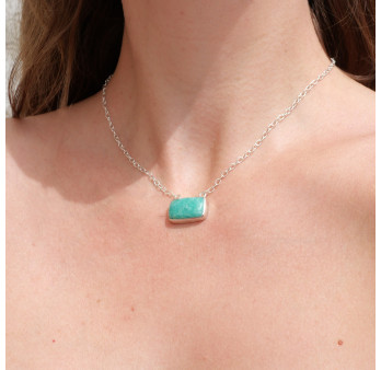 Collier chaîne argent et pierre rectangulaire en Amazonite