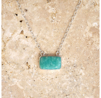 Collier chaîne argent et pierre rectangulaire en Amazonite