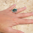 Bague argent ciselé et 3 pierres Malachite et Agate verte T54