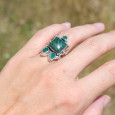 Bague argent ciselé et 3 pierres Malachite et Agate verte T54