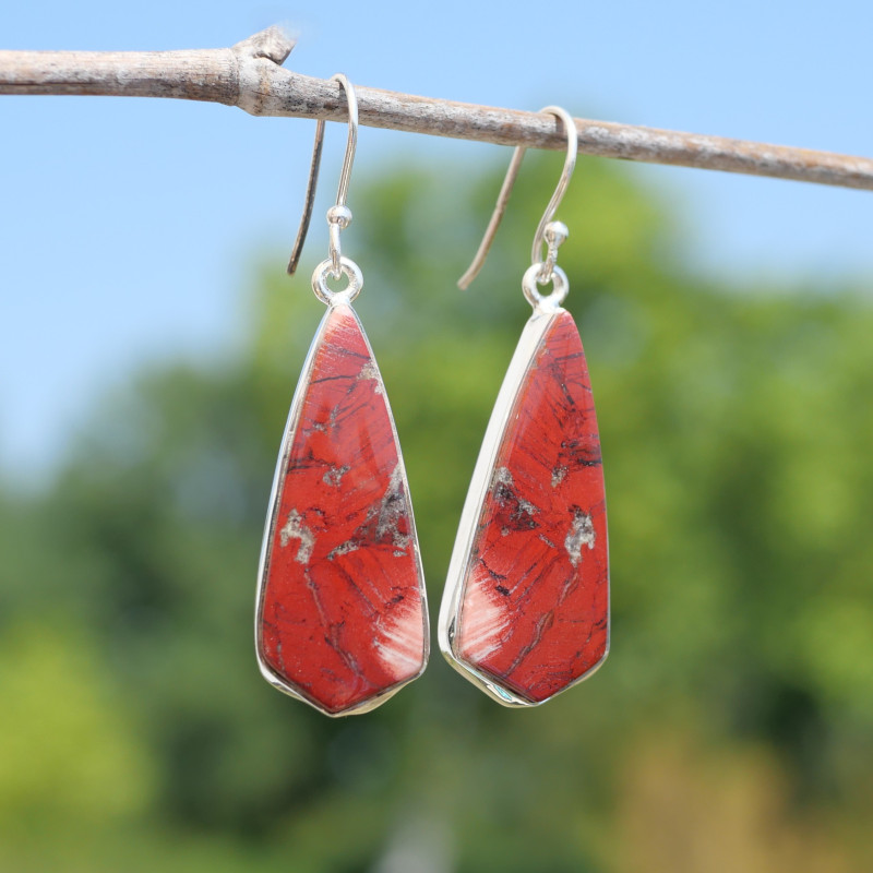 Longues boucles d'oreilles pierre Jaspe rouge