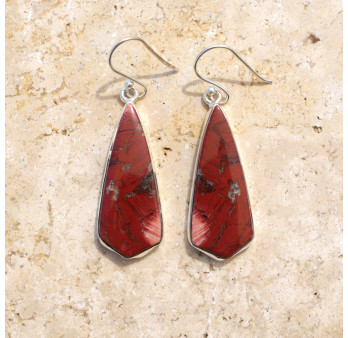 Longues boucles d'oreilles pierre Jaspe rouge