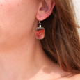 Boucles d'oreilles rectangulaires pierre Jaspe rouge