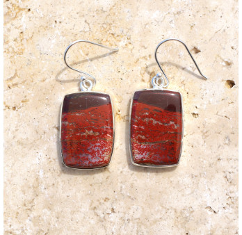Boucles d'oreilles rectangulaires pierre Jaspe rouge