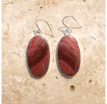 Boucles d'oreilles ovales pierre Jaspe rouge