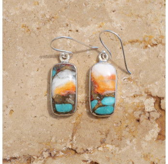 Boucles d'oreilles rectangulaires Turquoise Oyster et argent