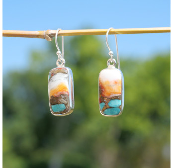 Boucles d'oreilles rectangulaires Turquoise Oyster et argent