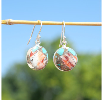 Boucles d'oreilles rondes Turquoise Oyster et argent