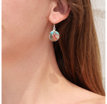 Boucles d'oreilles rondes Turquoise Oyster et argent