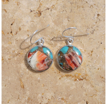 Boucles d'oreilles rondes Turquoise Oyster et argent