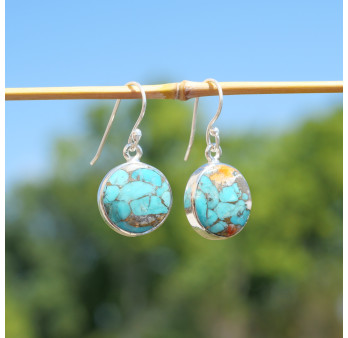 Boucles d'oreilles rondes Turquoise Oyster et argent