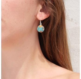 Boucles d'oreilles rondes Turquoise Oyster et argent