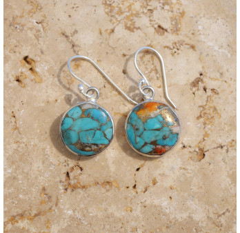 Boucles d'oreilles rondes Turquoise Oyster et argent