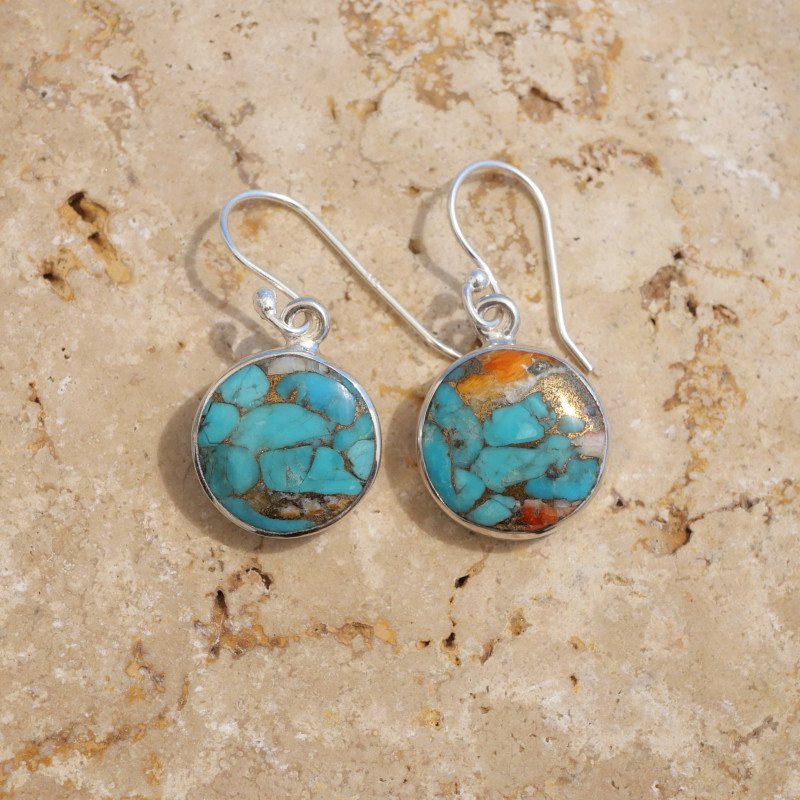 Boucles d'oreilles rondes Turquoise Oyster et argent