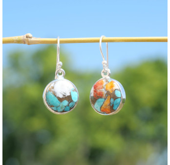 Boucles d'oreilles rondes Turquoise Oyster et argent