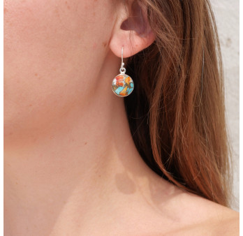 Boucles d'oreilles rondes Turquoise Oyster et argent