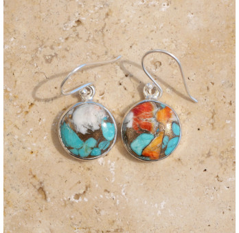 Boucles d'oreilles rondes Turquoise Oyster et argent