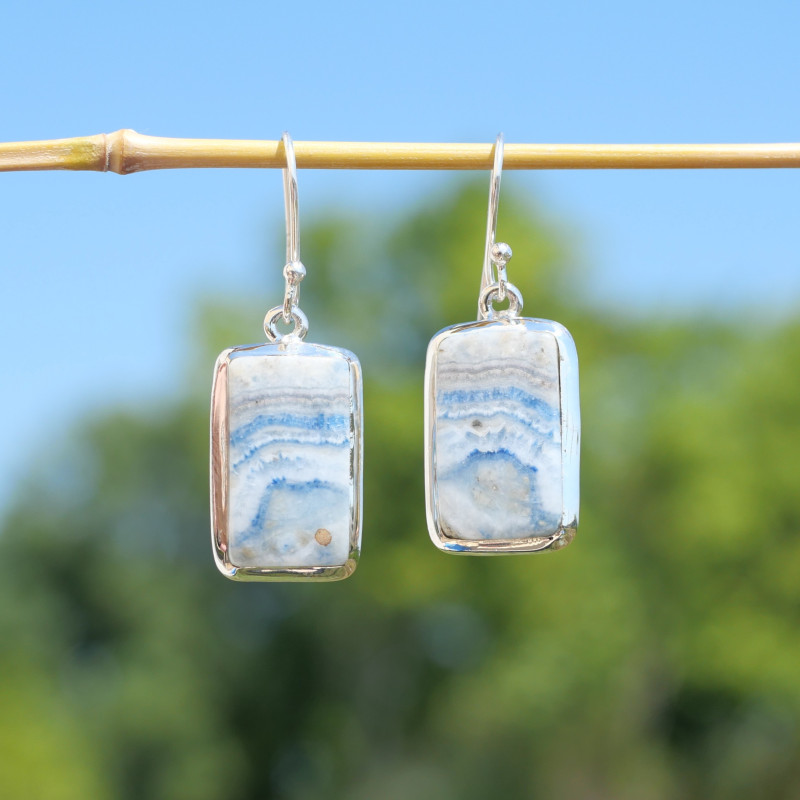 Boucles d'oreilles rectangulaires pierre Sheelite et argent