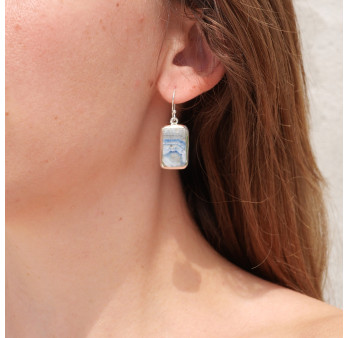 Boucles d'oreilles rectangulaires pierre Sheelite et argent