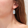 Boucles d'oreilles rectangulaires pierre Sheelite et argent