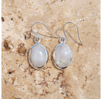 Boucles d'oreilles ovales Pierre de lune et argent
