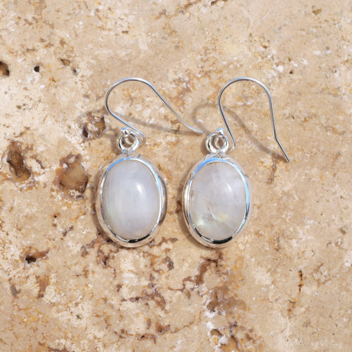 Boucles d'oreilles ovales Pierre de lune et argent