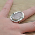 Longue bague ethnique argent & pierre Quartz rose oblongue T54