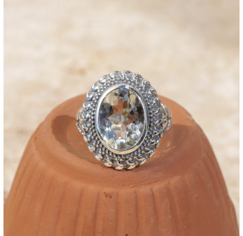 Bague ciselée argent et pierre Prasiolite T57