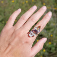Longue bague 7 pierres facettées Citrine Amétrine Cristal de roche T57