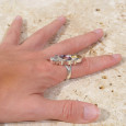 Longue bague 7 pierres facettées Citrine Amétrine Cristal de roche T57