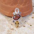Longue bague 7 pierres facettées Citrine Amétrine Cristal de roche T57