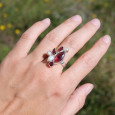Bague en argent 4 pierres Grenat et 3 Perles T56 réglable