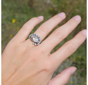 Bague argent pierre goutte en Cristal de roche et zircons T55
