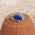 Bague argent pierre goutte en Lapis lazuli et zircons T60