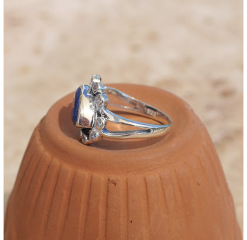 Bague argent pierre goutte en Lapis lazuli et zircons T60