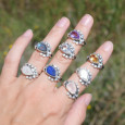 Bague argent pierre goutte en Lapis lazuli et zircons T60