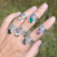 Bague bandeau en argent et pierre goutte Améthyste T52