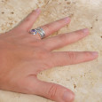Bague bandeau en argent et pierre goutte Améthyste T52