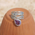 Bague bandeau en argent et pierre goutte Améthyste T52