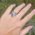 Bague bandeau en argent et pierre goutte Améthyste T52