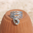 Bague bandeau en argent et pierre goutte Prasiolite T57
