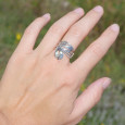 Bague bandeau en argent et pierre goutte Prasiolite T57