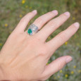 Bague bandeau en argent et pierre goutte Agate verte T52