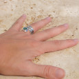 Bague bandeau en argent et pierre goutte Agate verte T52