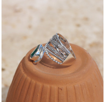 Bague bandeau en argent et pierre goutte Agate verte T52