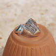 Bague bandeau en argent et pierre goutte Agate verte T52